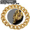 Personnalité en gros personnalisée 30 mm 18k chaîne en or collier de chien sculpture des crânes cool cols cols pour animaux de compagnie pour collier
